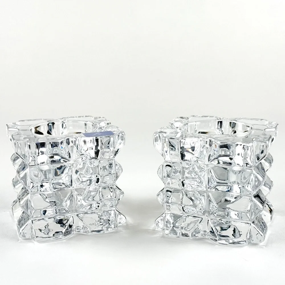 Pair of square glass votive candle holders. 3